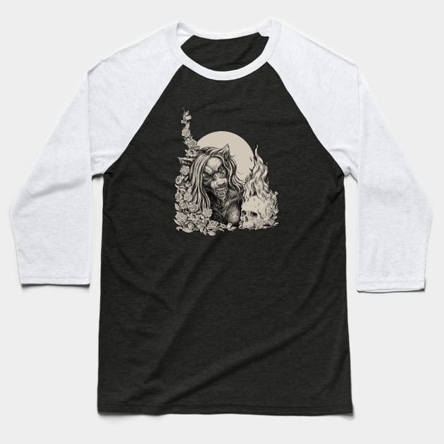 Female Werewolf Baseball T-Shirt by GrampaTony